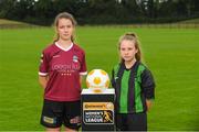 11 July 2018; Caitlin Quinn of Galway WFC, left, and Rachel McGrath of Peamount FC during a Continental Tyres Under 17 Women's National League launch at the FAI HQ in Abbotstown, Dublin. Photo by Piaras Ó Mídheach/Sportsfile