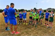 12 July 2018; Leinster players Adam Byrne and Josh van der Flier with camp participants during the Bank of Ireland Leinster Rugby Summer Camp - Greystones RFC at Greystones RFC in Greystones, Co Wicklow. Photo by Brendan Moran/Sportsfile