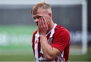 12 July 2018; A dejected Aaron Splaine of Derry City after the UEFA Europa League 1st Qualifying Round First Leg match between Derry City and Dinamo Minsk at Brandywell Stadium in Derry. Photo by Oliver McVeigh/Sportsfile