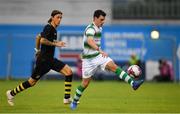 12 July 2018; Joel Coustrain of Shamrock Rovers in action against Kristoffer Olsson of AIK during the UEFA Europa League 1st Qualifying Round First Leg match between Shamrock Rovers and AIK at Tallaght Stadium, Dublin. Photo by Brendan Moran/Sportsfile