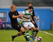 12 July 2018; Joel Coustrain of Shamrock Rovers in action against Robin Jansson and Kristoffer Olsson of AIK during the UEFA Europa League 1st Qualifying Round First Leg match between Shamrock Rovers and AIK at Tallaght Stadium, Dublin. Photo by Brendan Moran/Sportsfile