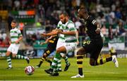12 July 2018; Ethan Boyle of Shamrock Rovers in action against Henok Goitom of AIK during the UEFA Europa League 1st Qualifying Round First Leg match between Shamrock Rovers and AIK at Tallaght Stadium, Dublin. Photo by Brendan Moran/Sportsfile