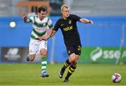 12 July 2018; Joel Coustrain of Shamrock Rovers in action against Robin Jansson of AIK during the UEFA Europa League 1st Qualifying Round First Leg match between Shamrock Rovers and AIK at Tallaght Stadium, Dublin. Photo by Brendan Moran/Sportsfile