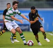 12 July 2018; Ahmed Yasin of AIK in action against Sam Bone of Shamrock Rovers during the UEFA Europa League 1st Qualifying Round First Leg match between Shamrock Rovers and AIK at Tallaght Stadium, Dublin. Photo by Brendan Moran/Sportsfile