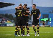 12 July 2018; Daniel Sundgren of AIK celebrates with team-mates after scoring their side's first goal during the UEFA Europa League 1st Qualifying Round First Leg match between Shamrock Rovers and AIK at Tallaght Stadium, Dublin. Photo by Brendan Moran/Sportsfile