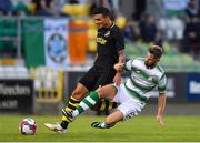 12 July 2018; Ahmed Yasin of AIK is tackled by Greg Bolger of Shamrock Rovers during the UEFA Europa League 1st Qualifying Round First Leg match between Shamrock Rovers and AIK at Tallaght Stadium, Dublin. Photo by Brendan Moran/Sportsfile