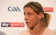 12 July 2018; Sky Sports mentor Cora Staunton speaking at the Sky Sports GAA Football Roadshow at Kilmacud Crokes, Dublin. Ahead of its coverage of the Super 8’s, the Sky Sports team of expert analysts visited Kilmacud for a special preview night before the opening round of fixtures. Entering into the fifth year of its partnership with the GAA, Sky Sports is extending its support beyond the screen, visiting clubs with its GAA Roadshow series while also supporting the GAA Super Games Centres, as part of a €3million investment in grassroots initiatives over five years. Photo by Piaras Ó Mídheach/Sportsfile