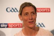 12 July 2018; Sky Sports mentor Cora Staunton speaking at the Sky Sports GAA Football Roadshow at Kilmacud Crokes, Dublin. Ahead of its coverage of the Super 8’s, the Sky Sports team of expert analysts visited Kilmacud for a special preview night before the opening round of fixtures. Entering into the fifth year of its partnership with the GAA, Sky Sports is extending its support beyond the screen, visiting clubs with its GAA Roadshow series while also supporting the GAA Super Games Centres, as part of a €3million investment in grassroots initiatives over five years. Photo by Piaras Ó Mídheach/Sportsfile