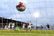 12 July 2018; Daniel Sundgren of AIK, 3rd from right, scores his side's only goal during the UEFA Europa League 1st Qualifying Round First Leg match between Shamrock Rovers and AIK at Tallaght Stadium, Dublin. Photo by Brendan Moran/Sportsfile