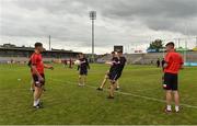 13 July 2018; Derry players warm-up prior to the Electric Ireland Ulster GAA Football Minor Championship Final match between Derry and Monaghan at the Athletic Grounds in Armagh. Photo by Oliver McVeigh/Sportsfile