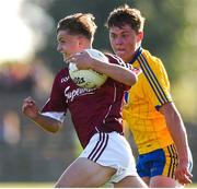 13 July 2018; Daniel Cox of Galway in action against Kealan Gunning of Roscommon during the Electric Ireland Connacht GAA Minor Championship Final match between Roscommon and Galway at Dr Hyde Park in Roscommon. Photo by Matt Browne/Sportsfile