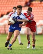 13 July 2018; Andrew Moore of Monaghan in action against Shea Murray of Derry during the Electric Ireland Ulster GAA Football Minor Championship Final match between Derry and Monaghan at the Athletic Grounds, Armagh. Photo by Oliver McVeigh/Sportsfile