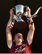 13 July 2018; Galway captain Conor Raftery lifts the cup following the Electric Ireland Connacht GAA Minor Championship Final match between Roscommon and Galway at Dr Hyde Park in Roscommon. Photo by Matt Browne/Sportsfile