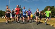 14 July 2018; David Gillick, Vhi ambassador and Irish Olympian, along with participants at the start of the Vhi Roadshow at Dundalk parkrun at Dundalk Institute of Technology, Dublin Road, in Dundalk, Co. Louth. Photo by Oliver McVeigh/Sportsfile