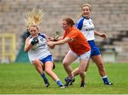 14 July 2018; Eimear McAnespie of Monaghan in action against Caoimhe Morgan of Armagh during the TG4 All-Ireland Ladies Football Senior Championship Group 2 Round 1 match between Armagh and Monaghan at St Tiernach's Park, in Clones, Monaghan. Photo by Oliver McVeigh/Sportsfile
