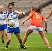 14 July 2018; Rosemary Courtney of Monaghan in action against Tiarna Grimes of Armagh during the TG4 All-Ireland Ladies Football Senior Championship Group 2 Round 1 match between Armagh and Monaghan at St Tiernach's Park, in Clones, Monaghan. Photo by Oliver McVeigh/Sportsfile