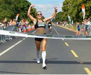 14 July 2018; First female finisher, Caitriona Jennings of Letterkenny AC, comes to the line during the Irish Runner 10 Mile at Phoenix Park in Dublin. Photo by Eoin Smith/Sportsfile