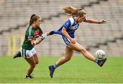 14 July 2018; Aishling Sheridan of Cavan in action against Danielle Caldwell of Mayo during the TG4 All-Ireland Ladies Football Senior Championship Group 4 Round 1 match between Cavan and Mayo at St Tiernach's Park, in Clones, Monaghan. Photo by Oliver McVeigh/Sportsfile