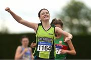 14 July 2018; Sarah Clarke from Na Fianna A.C. Co Meath celebrates after winning the Girls Under-19 880m during the Irish Life Health National T&F Juvenile Day one at Tullamore Harriers Stadium, in Tullamore, Co. Offaly. Photo by Matt Browne/Sportsfile