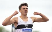 14 July 2018; Louis O'Loughlin of Donore Harriers A.C. Co Dublin celebrates after winning the Boys 800m during the Irish Life Health National T&F Juvenile Day one at Tullamore Harriers Stadium, in Tullamore, Co. Offaly. Photo by Matt Browne/Sportsfile