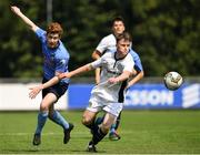 14 July 2018; John O'Keane of UCD in action against Aaron Hennessey of Bray Wanderers during the SSE Airticity National U19 League match between UCD and Bray Wanderers at UCD Bowl, in Belfield, Dublin. Photo by David Fitzgerald/Sportsfile