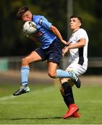 14 July 2018; Luke Hannigan of UCD in action against Daniel Laczqnski of Bray Wanderers during the SSE Airticity National U19 League match between UCD and Bray Wanderers at UCD Bowl, in Belfield, Dublin. Photo by David Fitzgerald/Sportsfile