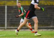 14 July 2018; Ryan O'Donoghue of Mayo celebrates scoring his side's first goal past Derry goalkeeper Oran Martin during the EirGrid GAA Football All-Ireland U20 Championship Semi-Final match between Mayo and Derry at Páirc Seán Mac Diarmada, in Carrick-on-Shannon. Photo by Piaras Ó Mídheach/Sportsfile