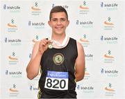 14 July 2018; Karlis Kaugars from Dunleer A.C. Co Louth after he won the boys under-14 Javelin with a championship best throw of 55.63m during the Irish Life Health National T&F Juvenile Day one at Tullamore Harriers Stadium, in Tullamore, Co. Offaly. Photo by Matt Browne/Sportsfile