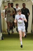 14 July 2018; Aaron Maserson of Kildare leads out his team prior to the EirGrid GAA Football All-Ireland U20 Championship Semi-Final match between Kildare and Kerry at the Gaelic Grounds, Limerick. Photo by Ray Ryan/Sportsfile