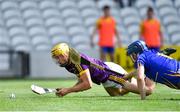 14 July 2018; Damien Reck of Wexford attempts to scoop the sliotar over the Clare goal line during the GAA Hurling All-Ireland Senior Championship Quarter-Final match between Clare and Wexford at Páirc Ui Chaoimh in Cork. Photo by Brendan Moran/Sportsfile