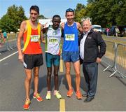 14 July 2018; Race participants, from left, third place Tomas Fitzpatrick of Tallaght AC, race winner Freddy Stukk of Raheny Shamrock AC, centre, second place Cillian O'Leary, also Raheny Shamrock AC, with Frank Greally from Irish Runner following the Irish Runner 10 Mile at Phoenix Park in Dublin. Photo by Eoin Smith/Sportsfile