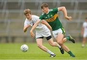 14 July 2018; Diarmuid O'Connor of Kerry in action against Mark Glynn of Kildare during the EirGrid GAA Football All-Ireland U20 Championship Semi-Final match between Kildare and Kerry at the Gaelic Grounds, Limerick. Photo by Ray Ryan/Sportsfile