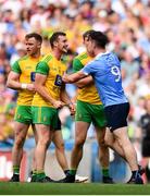 14 July 2018; Leo McLoone of Donegal scuffles with Michael Darragh Macauley of Dublin during the GAA Football All-Ireland Senior Championship Quarter-Final Group 2 Phase 1 match between Dublin and Donegal at Croke Park in Dublin. Photo by David Fitzgerald/Sportsfile