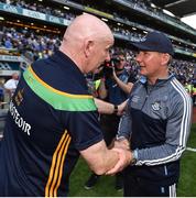 14 July 2018; Dublin manager Jim Gavin shakes hands with Donegal manager Declan Bonner following the GAA Football All-Ireland Senior Championship Quarter-Final Group 2 Phase 1 match between Dublin and Donegal at Croke Park, in Dublin. Photo by David Fitzgerald/Sportsfile