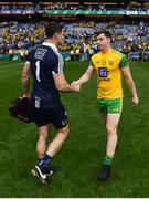 14 July 2018; Jamie Brennan of Donegal shakes hands with Stephen Cluxton of Dublin following the GAA Football All-Ireland Senior Championship Quarter-Final Group 2 Phase 1 match between Dublin and Donegal at Croke Park, in Dublin. Photo by David Fitzgerald/Sportsfile
