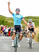 14 July 2018; Luke Lamperti of Team Swift, left, celebrates after crossing the finish line to win the Eurocycles Eurobaby Junior Tour of Ireland - Stage Five, Ennis to Gallows Hill. Photo by Stephen McMahon/Sportsfile