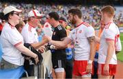 14 July 2018; Goalkeeper Niall Morgan, Ronan McNamee and Cathal McShane, 13, of Tyrone celebrate with supporters after the GAA Football All-Ireland Senior Championship Quarter-Final Group 2 Phase 1 match between Tyrone and Roscommon at Croke Park in Dublin. Photo by Ray McManus/Sportsfile