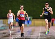 15 July 2018; Christopher Duffy, 293, from Tallaght A.C. Co Dublin who won the boys under-19 400m from second place Tony O'Connor from Naas A.C. Co Kildare during the Irish Life Health National T&F Juvenile Day 2 at Tullamore Harriers Stadium in Tullamore, Co Offaly. Photo by Matt Browne/Sportsfile