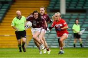 15 July 2018; Ciara McCarthy of Galway in action against Laura O'Mahony of Cork during the All-Ireland Ladies Football Minor A final between Galway and Cork at the Gaelic Grounds, Limerick. Photo by Diarmuid Greene/Sportsfile