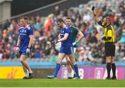 15 July 2018; Owen Duffy of Monaghan receives a black card from referee Anthony Nolan during the GAA Football All-Ireland Senior Championship Quarter-Final Group 1 Phase 1 match between Kildare and Monaghan at Croke Park, Dublin. Photo by David Fitzgerald/Sportsfile