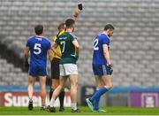 15 July 2018; Owen Duffy of Monaghan, right, leaves the field after being shown the black card by referee Anthony Nolan during the GAA Football All-Ireland Senior Championship Quarter-Final Group 1 Phase 1 match between Kildare and Monaghan at Croke Park, Dublin. Photo by Piaras Ó Mídheach/Sportsfile