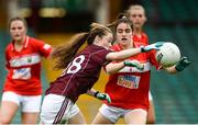 15 July 2018; Aoife Thompson of Galway in action against Rachel Sheehan of Cork during the All-Ireland Ladies Football Minor A final between Galway and Cork at the Gaelic Grounds, Limerick. Photo by Diarmuid Greene/Sportsfile