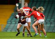 15 July 2018; Amy Coen of Galway in action against Jennifer Murphy, left, and Sarah Leahy of Cork during the All-Ireland Ladies Football Minor A final between Galway and Cork at the Gaelic Grounds, Limerick. Photo by Diarmuid Greene/Sportsfile