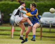 15 July 2018; Leah Hayes of Kildare punches her side's second goal against Sasha Lavin of Roscommon during the All-Ireland Ladies Football Minor B final match between Kildare and Roscommon at Moate, Westmeath. Photo by Oliver McVeigh/Sportsfile