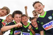 12 July 2018; Dunboyne AFC footballers, from left, John Hanlon, Ryan Monahan, Matthew Dolan, Callum Gray, Ryan Mangan, front, and George Comerford, and Conor Scott celebrate during the Sports Direct Summer Soccer Schools - Dunboyne AFC at Dunboyne in Co Meath. Photo by Piaras Ó Mídheach/Sportsfile