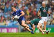15 July 2018; Niall Kearns of Monaghan gets past Niall Kelly, centre, and Tommy Moolick of Kildare during the GAA Football All-Ireland Senior Championship Quarter-Final Group 1 Phase 1 match between Kildare and Monaghan at Croke Park, Dublin. Photo by Piaras Ó Mídheach/Sportsfile