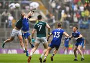 15 July 2018; Karl O’Connell of Monaghan competes for the ball in the air against Tommy Moolick of Kildare as Kevin Flynn of Kildare, Conor McCarthy and Ryan McAnespie of Monaghan look on during the GAA Football All-Ireland Senior Championship Quarter-Final Group 1 Phase 1 match between Kildare and Monaghan at Croke Park, Dublin. Photo by David Fitzgerald/Sportsfile
