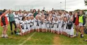 15 July 2018; Kildare players celebrate with the cup after the All-Ireland Ladies Football Minor B final match between Kildare and Roscommon at Moate, Westmeath. Photo by Oliver McVeigh/Sportsfile