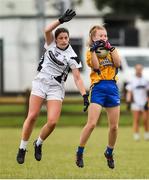 15 July 2018; Megan Kelly of Roscommon in action against Joane Deay of Kildare during the All-Ireland Ladies Football Minor B final match between Kildare and Roscommon at Moate, Westmeath. Photo by Oliver McVeigh/Sportsfile