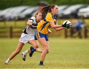 15 July 2018; Sarah Scally of Roscommon in action against Hazel McLoughlin of Kildare during the All-Ireland Ladies Football Minor B final match between Kildare and Roscommon at Moate, Westmeath. Photo by Oliver McVeigh/Sportsfile